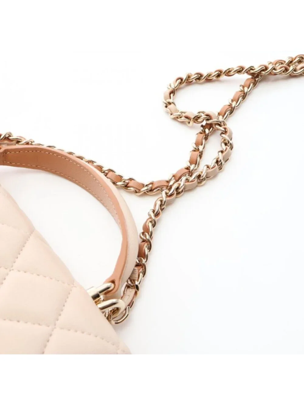 Chanel Shoulder Bag Quilted Beige Lambskin Phone Case Chain Wallet